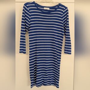 Royal Blue and White Striped Long Sleeve Mini Dress